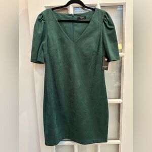 Guess Pine Green Faux Suede Puff Sleeve Holiday Party Cocktail Dress Size 14 NWT